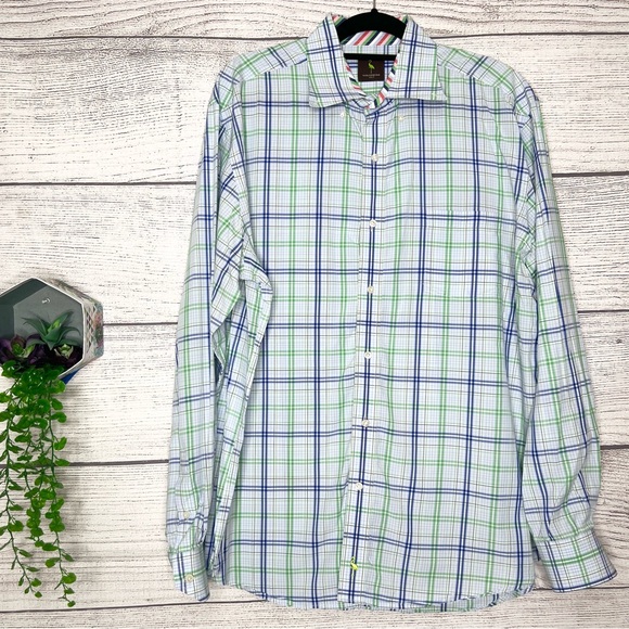 Tailorbyrd Blue & Green Plaid Casual Button Down Long Sleeve Shirt Men Size 2XLT - Picture 1 of 13